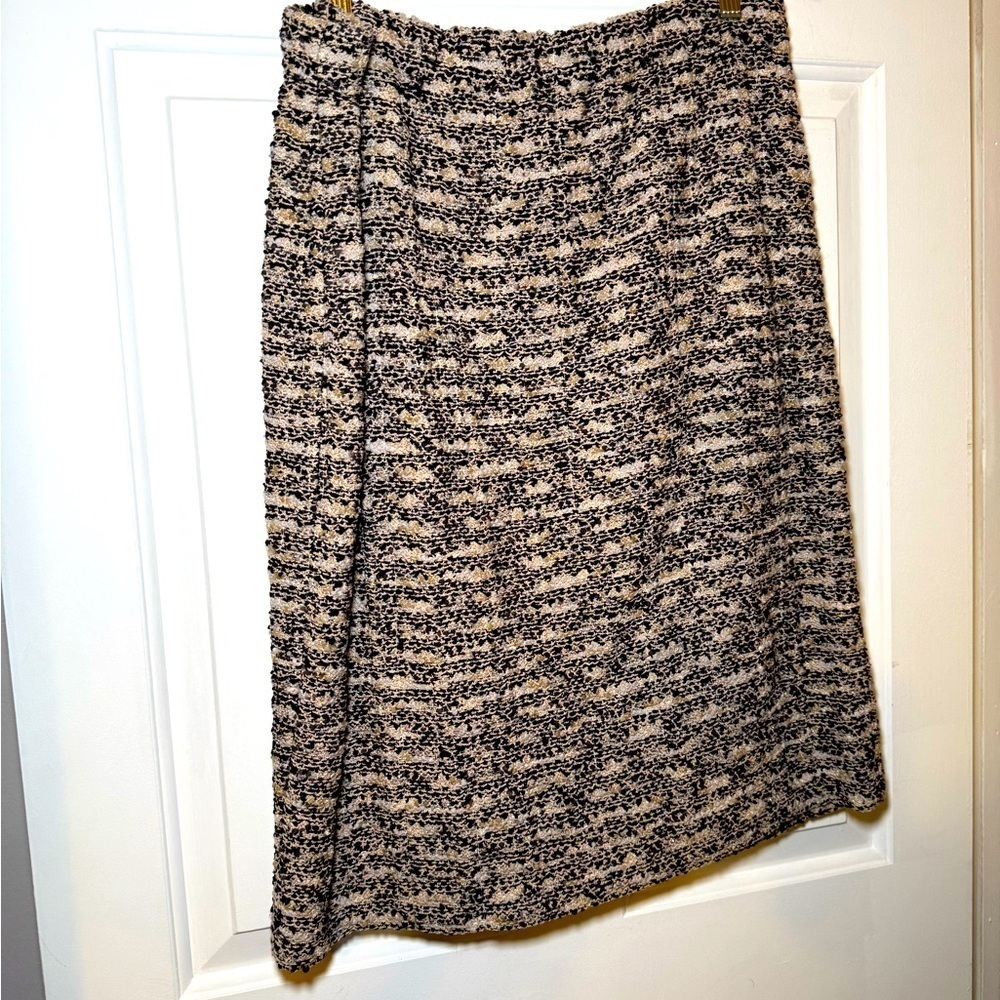 St John Couture Brown Tan Tweed Stretch Waist Skirt Limited Edition Size 14